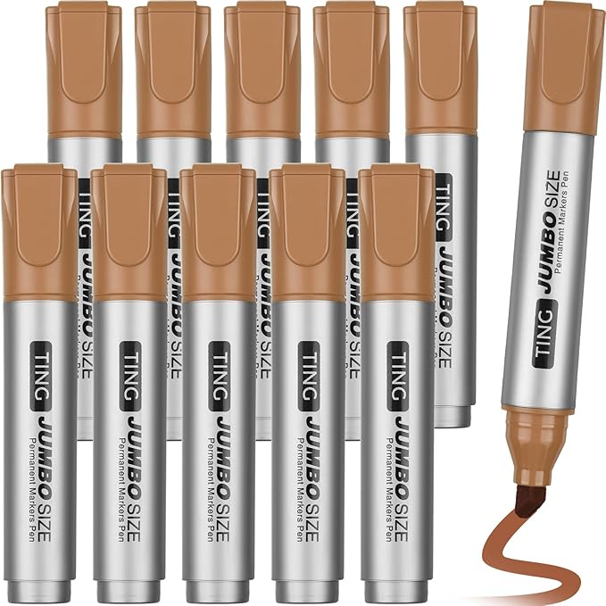Fuutreo 10 Pack Jumbo Permanent Markers Bulk Large Chisel Tip Permanent Markers Quick Drying Waterproof Big Huge Poster Pens for Office, Logistics Company and More(Brown)