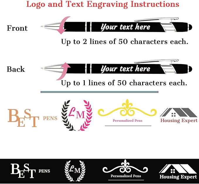 Personalized Pens with Name Logo or Message, Up to 1200 pcs Bulk Custom Metal Ballpoint Pen with Black Ink Customized Gift for Business, Graduation and Promotions (Assorted)