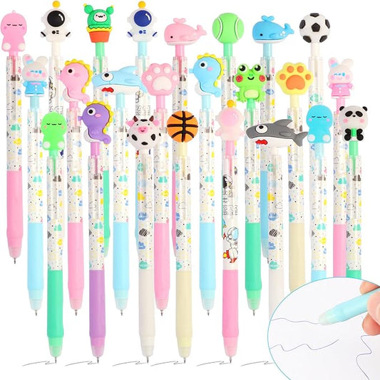 LiYiQ 24 PCS Erasable Pens Fun Cute Pens for kids Fidget Pens Blue Pens Kawaii Pens Stress Relief Rotating Pen for School, Office, Home Supplies
