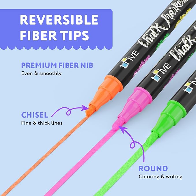 TFIVE Black Liquid Chalk Markers - 2 Pack Bright Colors Erasable Chalk Marker Pens, Reversible Tip, Non-Toxic, for Chalkboards, Signs, Glass, Easy to use Chalk markers TF800