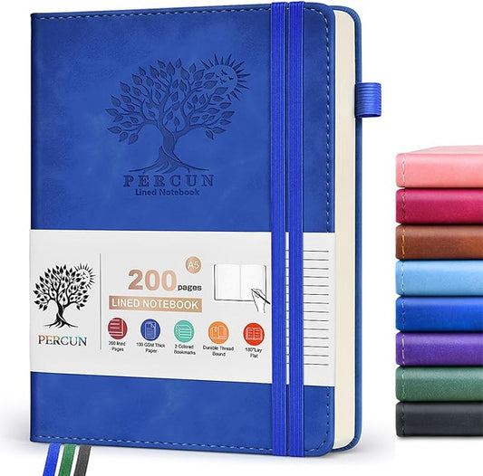 Lined Journal Notebook for Men & Women,200 Pages A5 Hardcover Leather Notebook (5.9"x8.5"), Travel Journal for Work, School, Business Writing, Note Taking, Notepad Diary (Navy)