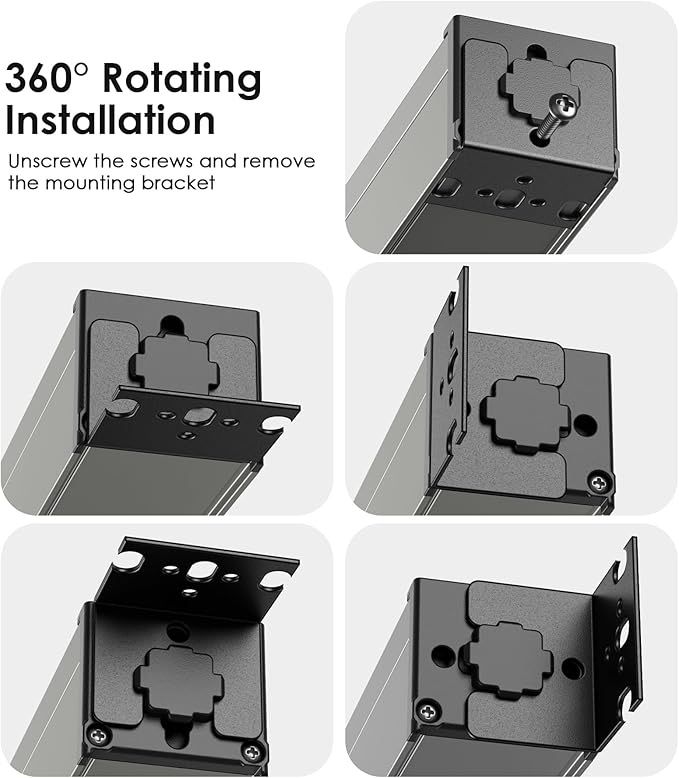 JUNNUJ Heavy Duty Power Strip Wall Mount, 20 Amp Surge Protector 1200J Metal 8 Outlet Under Desk Mounted 20A, Garage Power Bar Table Socket Industrial Outlets 6-20R T-Slot, 10FT 12AWG Extension Cord