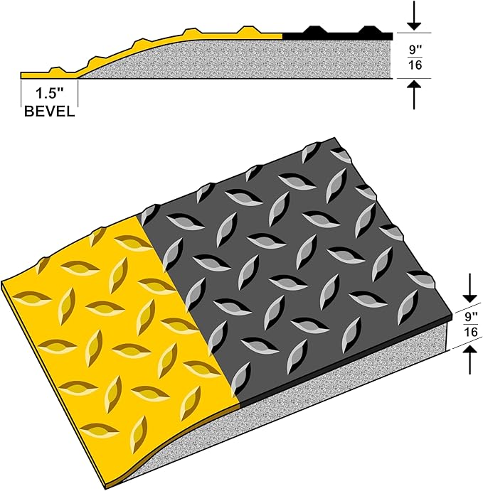 Rhino Mats, American Classic Diamond Anti-Fatigue Mats, Industrial Ergonomic Comfort Standing Mat for Work, Home, Garage, Office, Kitchen or Anywhere (Black/Yellow 9/16" Thick, 3 FT. x 11 FT.)