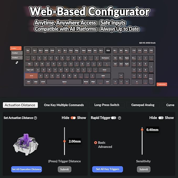 Keychron Q6 HE Wireless Custom Mechanical 100% Full Keyboard, 2.4 GHz/Bluetooth/Wired QMK Rapid Trigger Hot-Swappable Programmable Gateron Double-Rail Magnetic Switches for Mac Windows, Shell White