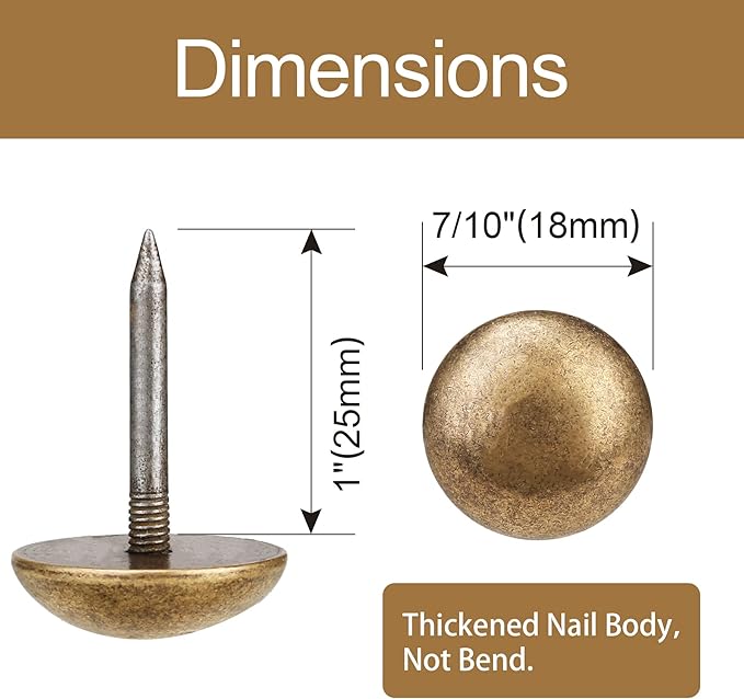 Retro Solid Pure Brass Tacks as Antique Upholstery Tacks for Furniture, Decorative Push Pins for Wood,Carpet Tacks,Hardware Tacks,Cap Tacks,Thumb Tacks,Brass Fasteners(7/10",18mm Brozen Color,10 Pcs)