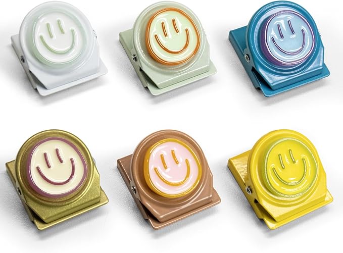 6Pcs Fridge Magnets Refrigerator Magnets, Neon Resin Happy Faces Magnetic Clips for Whiteboard Locker Classroom Magnets Teacher Must Haves School Supplies Accessories