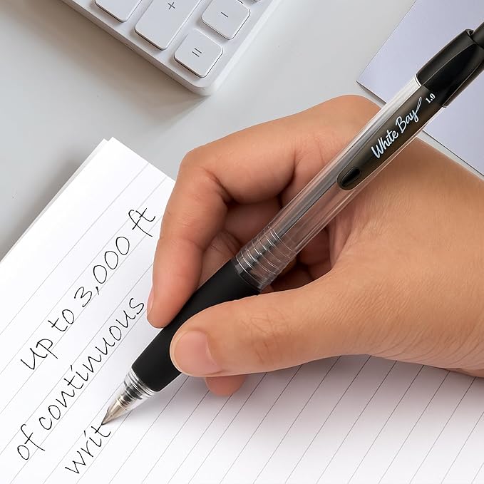 White Bay Retractable Ballpoint Pens Black Ink, Medium Point (1mm), 18-Pack