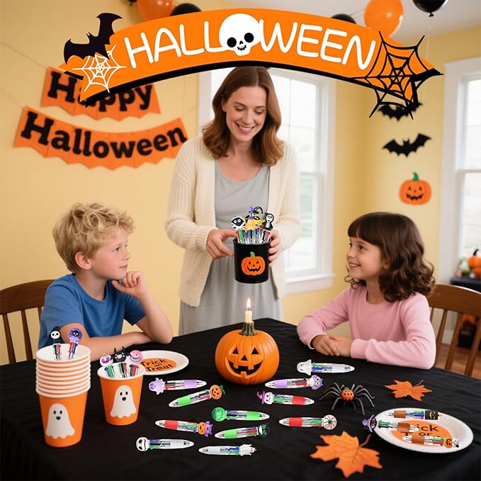 24 Pcs Halloween Multicolor Pens in One 4-in-1 Cute Kawaii Fun Pen Spooky Pumpkin Ballpoint Pen for Trick-or-Treat Halloween Office Supplies & Classroom Gifts (Halloween)