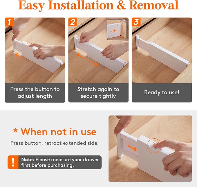 Lifewit 18 Pack Drawer Dividers 4" High, 11-17" Adjustable Drawer Organizers for Clothes, Expandable Dresser Separators in Bedroom/Bathroom/Kitchen/Office Organization and Storage, White