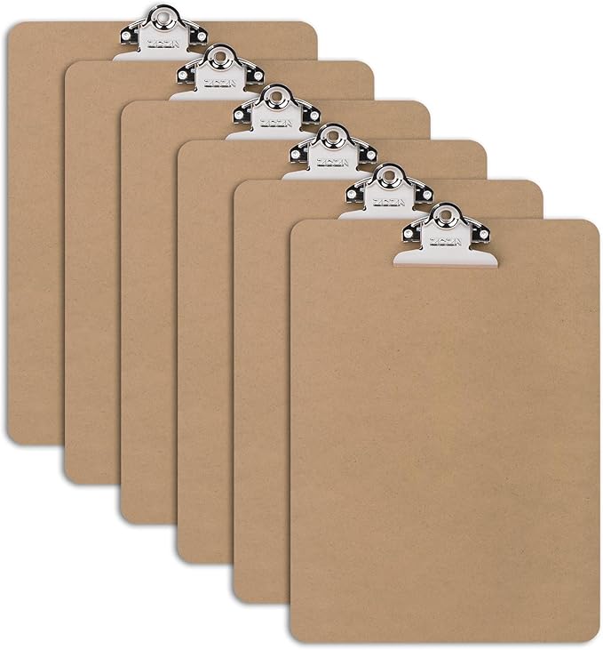 ZCZN A4 Clipboards, Wood Clipboard Bulk 6 Packs, Clip Boards 9x12.5 Inch, Wooden Clipboard for Classroom, Brown