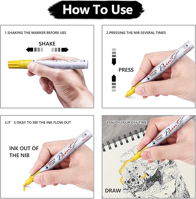 TFIVE Paint Markers Pens Set, 8 Color Oil-Based Permanent Paint Marker, Medium Tip, Quick Dry and Waterproof Pen for Rock Painting, Ceramic, Wood, Fabric, Plastic, Canvas, Glass, Mugs