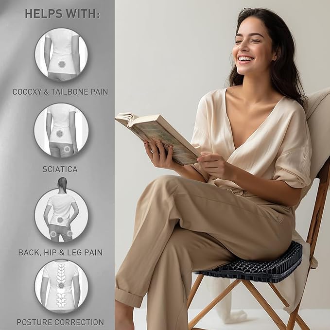 Gel Seat Cushion, Double Thick Egg Gel Cushion for Pressure Pain Relief, Breathable Wheelchair Cushion Chair Pads for Car Seat Office Chair (Black)