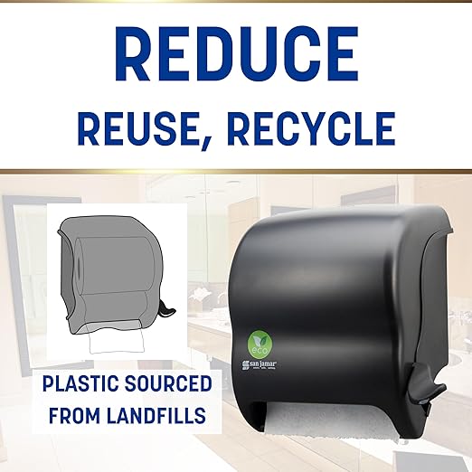 San Jamar Ecologic Element Recycled Plastic Lever Paper Towel Dispenser, Manual Towel Dispenser, Wall Mounted Dispenser with Zero Waste for Home and Business, 8 Inch Rolls, Black