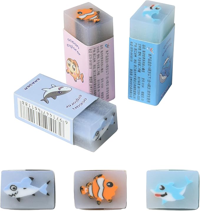 18Pcs Cute Sea Animal Erasers for Kids Bulk, Kawaii Fun Pencil Jelly Erasers for School Classroom Supplies Prize Gifts Party Favors