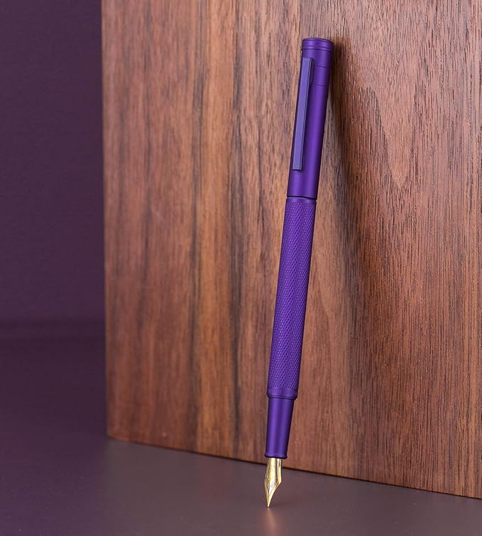 Asvine Purple Forest Fountain Pen Fine Nib Classic Design with Converter and Metal Pen Case Set