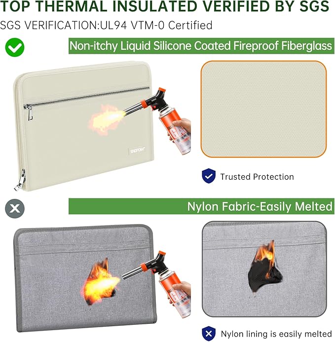 ENGPOW Accordion File Organizer,Fireproof 13 Pockets Expanding File Folder,Document Organizer Folder with Zipper＆Labels,Portable Home Travel Safe Storage for Letter A4 Files and More,Beige