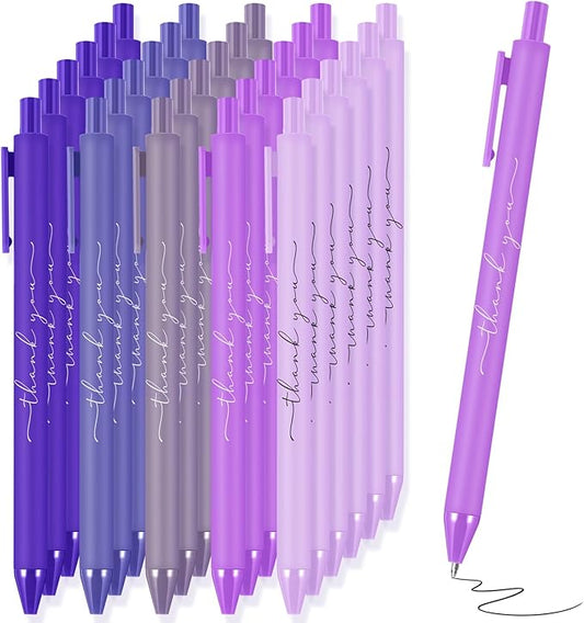 30pcs Thank You Pens Bulk Cute Multicolor Ballpoint Pen for Men Women Server Accessories Employee Holiday Appreciation Gifts for Teacher Office Back to School Party Favor (Purple)