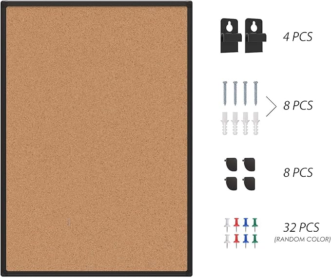 Board2by 2-Pack Cork Board Bulletin Board 24 x 36, Black Aluminium Framed 2 x 3 Corkboard, Office Board for Wall Cork, Large Wall Mounted Notice Pin Board with 32 Push Pins for School, Home & Office