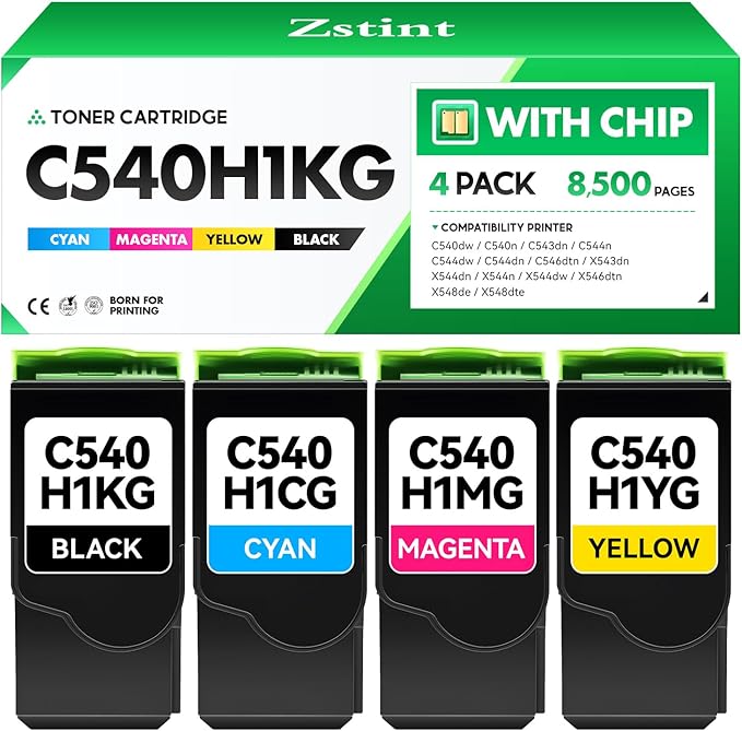 C540H1KG C540H1CG C540H1MG C540H1YG Toner Cartridges Set 4-Pack Compatible with Lexmark C540dw C540n C543dn C544n C544dw C544dn C546dtn X543dn X544dn/X544n X544dw X546dtn X548de X548dte Printer Ink