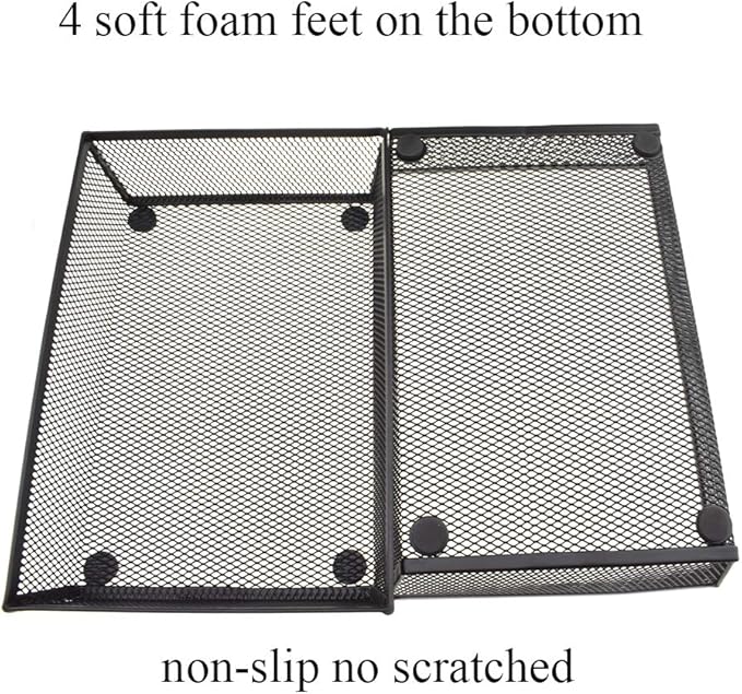 HAHIYO Stackable Mesh Tray Cup 9 x 6 x 2 inches Sturdy Container for Desk Drawer Organizer Collection for Home Office School kitchen Soft Foam Feet No Sharp Edges 1 Pack Black