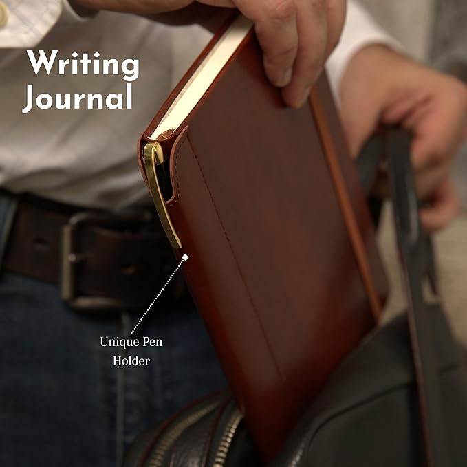 SETTINI® Lined Journal - Classic Journal for Writing Gift Set - Hardcover Vegan Leather, Includes Luxury Pen in a Unique Pen Holder, 192 Pages, 6 x 8.5 inches, Birthday Gift