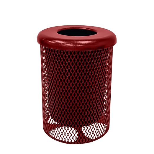 RFT-TXTBUR Heavy Duty 32 Gallon Round Trash Receptacle, Liner Included, Textured Burgundy with Flat Top, Made in America
