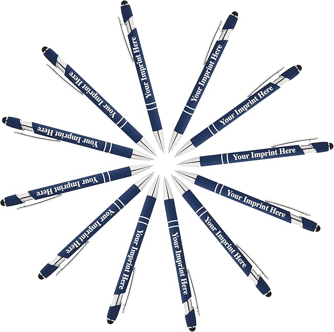 Up to 500 Pcs Custom Pens Bulk | Rainbow of Colors | Soft-Touch Metal Black Ink Personalized with Name or Message (Dark Blue, 12)