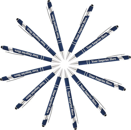 Up to 500 Pcs Custom Pens Bulk | Rainbow of Colors | Soft-Touch Metal Black Ink Personalized with Name or Message (Dark Blue, 12)