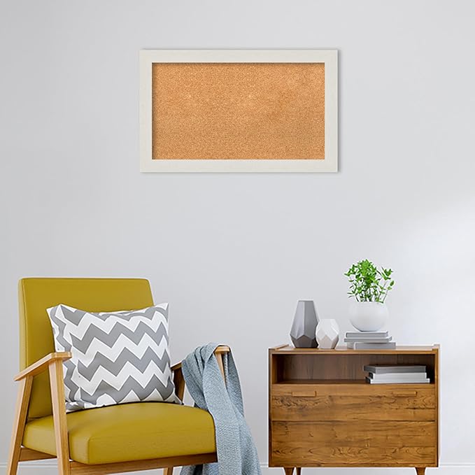 Amanti Art Natural Cork Board for Wall, 19x31 Vision Board with White Frame, Medium Corkboard Office Decor for Home Organization, Country Rustic Corkboard Pinboard to Display Items for Home