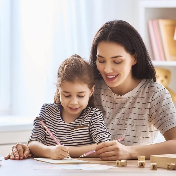 Personalized Pens Bulk 50 with Name Custom Engraving Ballpoint Pens with Stylus Tip Customized Smooth Writing Pens Personalized Gifts for Anniversary Birthday or Graduation(Pink,Black Ink)