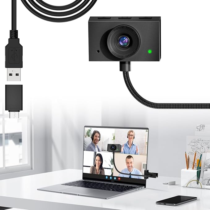 Webcam 1080P for PC, Eye Contact Webcam for Desktop Computer (Grey)