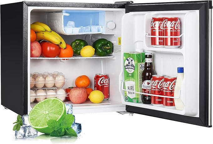 Upstreman 1.7 Cu.ft Mini Fridge with Freezer, Dorm Essentials, Adjustable Thermostat, Energy Saving, Low Noise, Single Door Compact Refrigerator for Dorm, Office, Bedroom, Stainless- FR17