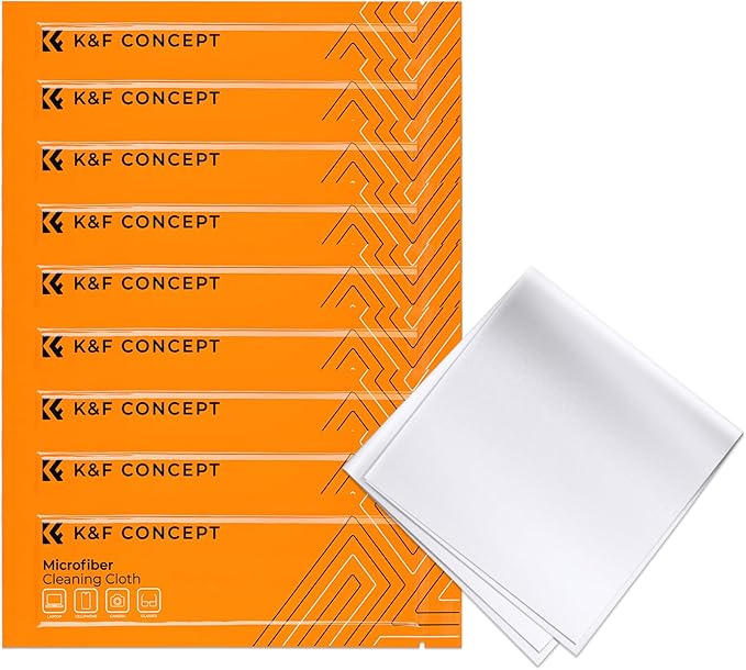 K&F Concept 10 Pack Microfiber Cleaning Cloths，Washable Reusable 6x6in Vacuum Wrapped Lint Free Glasses Cloth for Glasses, Lens, Screens & More