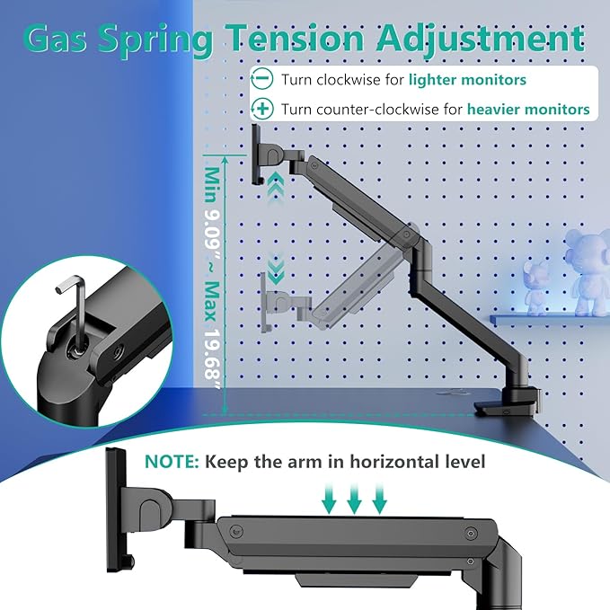 WALI Ultrawide Monitor Arm for 17 to 49 Inch Heavy Duty Curved Screens, Holds 44 Lbs, Adjustable Gas Spring Single Monitor Desk Mount for Samsung Odyssey G9, 75x75/100x100 VESA (GSM001XL-P), Black