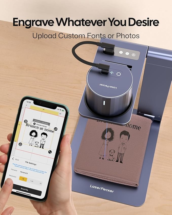 LaserPecker LP1 Pro Laser Engraver for Beginners, Mini Diode Wood Leather Felt Laser Engraver Portable Small Laser Engraving Machine, Suit Set with Laser Safety Glasses + Auto-focus Stand