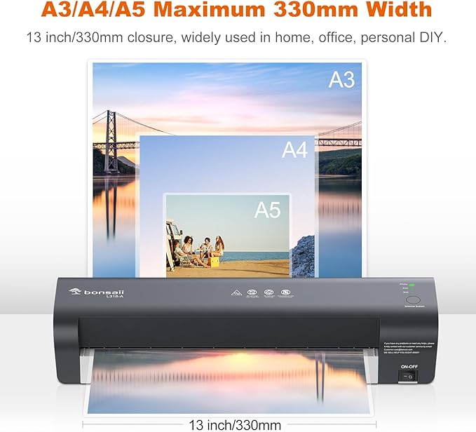 Bonsaii 13 Inch Laminator Machine with Never Jam Technology, Laminator Machine 11x17 Inch with Laminating Sheets, Laminating Machine for Home, Office, and Classroom Organization Supplies - L318-A
