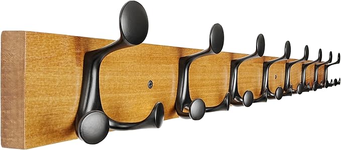 SKOLOO 43-Inch Light Brown Wood Coat Rack Wall Mount with 8 Triple Hooks - Ideal for Family Entrances, Classrooms, and Pet Supplies Storage - Perfect Coat Hooks for Wall