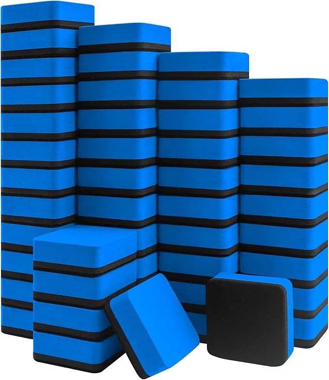 Mini Dry Erase Erasers, IHPUKIDI 48 Pack Magnetic Whiteboard Dry Erasers Chalkboard Cleaner Wiper for Kids and Classroom Teacher Supplies, Home and Office (2 x 2 Inch) Blue