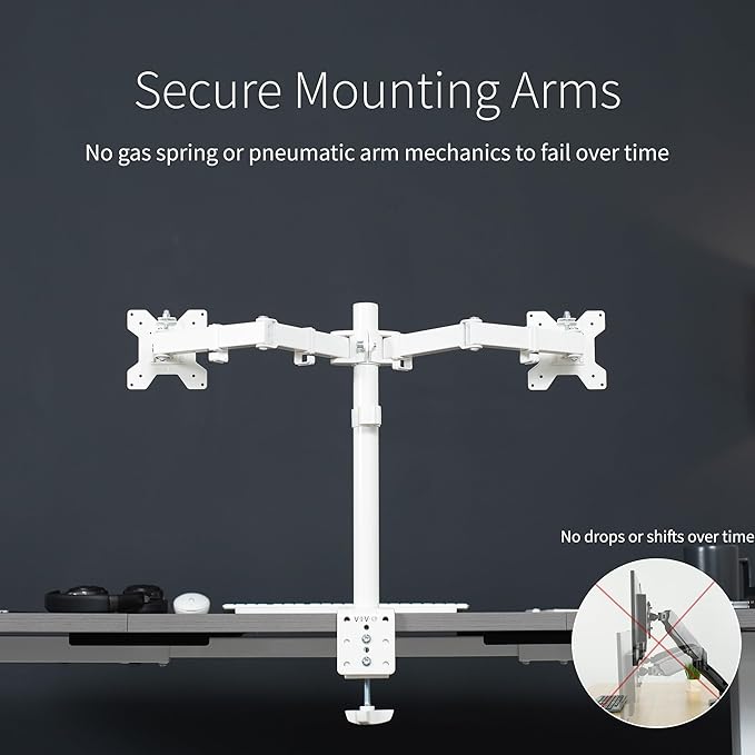 VIVO Dual Monitor Desk Mount, Heavy Duty Fully Adjustable Stand, Fits 2 LCD LED Screens up to 32 inches, White, STAND-V032W