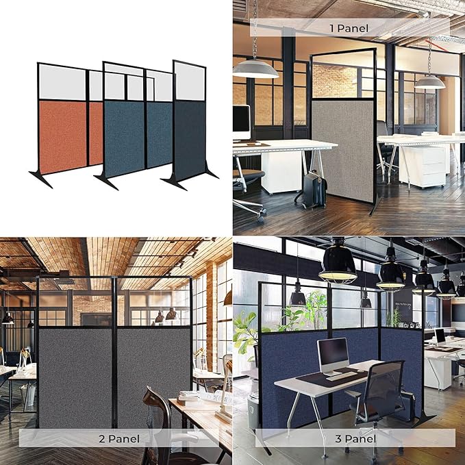 Versare Workstation Partition | Portable Wall Divider | Modern Office Cubicle | Free Standing Privacy Screen | Flexible Work Space | 33" x 70" W/Window, Powder Blue Fabric Panels