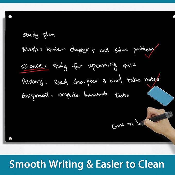 Magnetic Glass Writeboard 48"x36" Premium Tempered Dry Erase Boards Wall Mounted Frameless Whiteboard Bulletin Message Boards (Black)