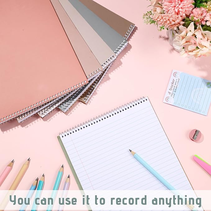 Maitys 6 Pack 8.5 x 11'' Top Bound Office Steno Book Wide Ruled Double Sided Spiral Steno Books Reliable White Paper 70 Sheets/Pad Pastel Colors Covers for Writing Notes College (Stylish Color)