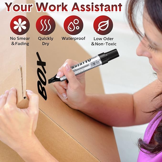 Thenshop 48 Pcs Jumbo Size Permanent Markers Bulk Waterproof Chisel Tip Marker Pens for Industrial Use Work on Wood Metal Plastic Stone Glass(Black)