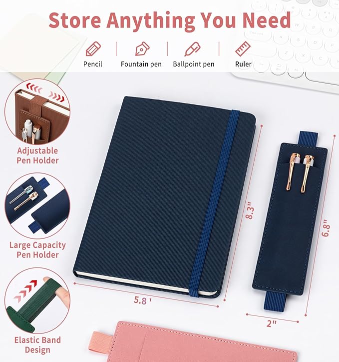 Lined Journal Notebook for Work, A5 Leather Notebook with Pen Holder, 100GSM/160 Pages Thick Paper, Daily Journals for Writing, School, Note Taking, Business, Travel, College Ruled