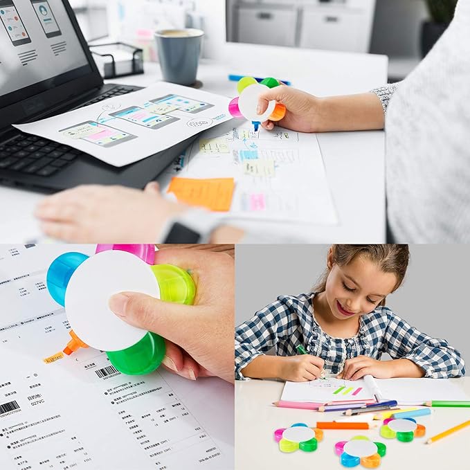 Outus 6 Pieces Petals Highlighters Assorted Colors Back to School Flower Shape Watercolor Highlighter Pens 5-in-1 Fluorescent Pens for Office School Stationery Aesthetic Supplies,5 Colors