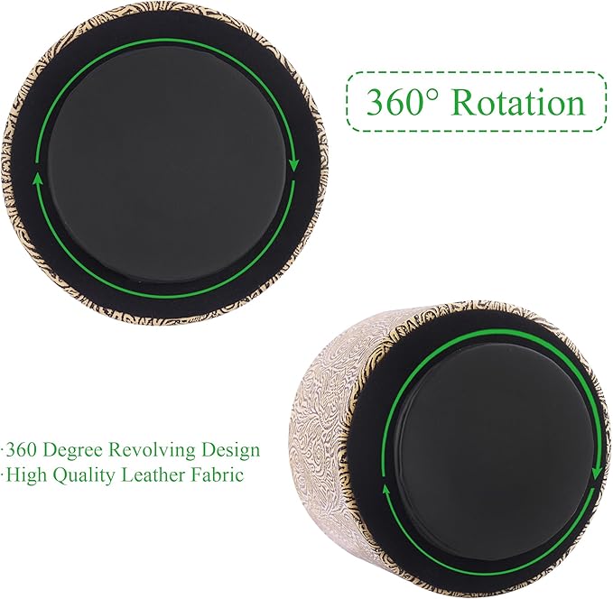 lizimandu Round Leather Art Supply Organizer,Remote Control Holder,360 Degree Spinning,Multi-Functional Pencil Holder,4 Compartments Desktop Stationary Organizer(1-Yellow Black)