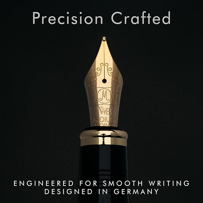 Wordsworth & Black Majesti Fountain Pen-(Black), Luxury Case, Gold Finish; 18K Gilded Medium Nib- Ink Cartridges, Refillable Ink Converter-Calligraphy Pen-Best Business Gift Set for Men & Women