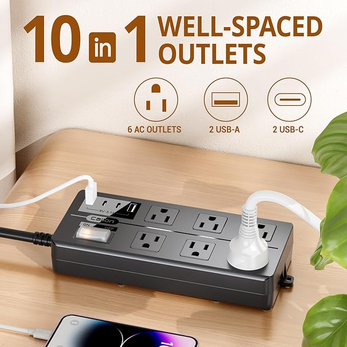 Outdoor Power Strip Weatherproof,Waterproof Surge Protector with 4 USB Ports and 6 Outlets,15 FT Extension Cord with Flat Plug,Shockproof Overload Protection, Wall Outlet for Home Office Porch Patio