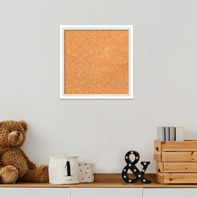 Amanti Art Natural Cork Board for Wall, 13x13 Vision Board with White Frame, X-Small Corkboard Office Decor for Home Organization, Modern Corkboard Pinboard to Display Items for Home Organization in