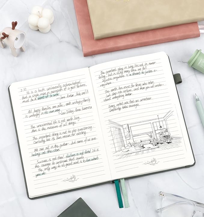 Lined Journal Notebook For Women, 200 Pages A5 Hardcover Leather Journals For Writing College Ruled Notebook For Work School Note Taking Business Diary Notepad 5.7'' X 8.3''-Green